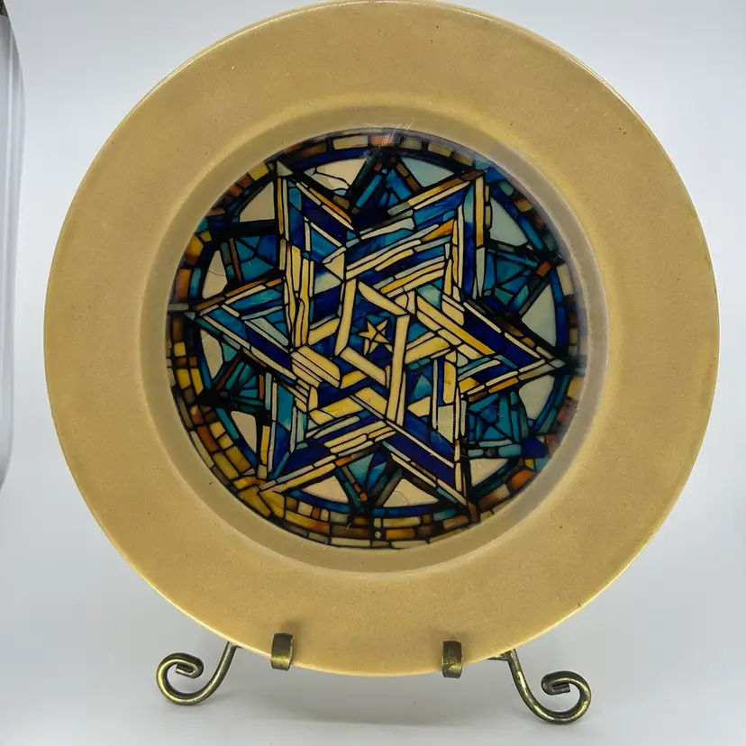 Star Of David Glass & Ceramic Pottery Display Plate