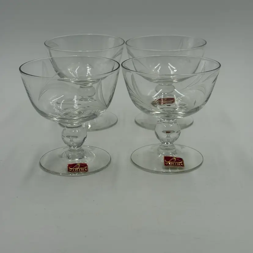 Viking Glass Prelude Clear Cut Ball Stem Sherbet Coupe Wine Set Of Four Glasses