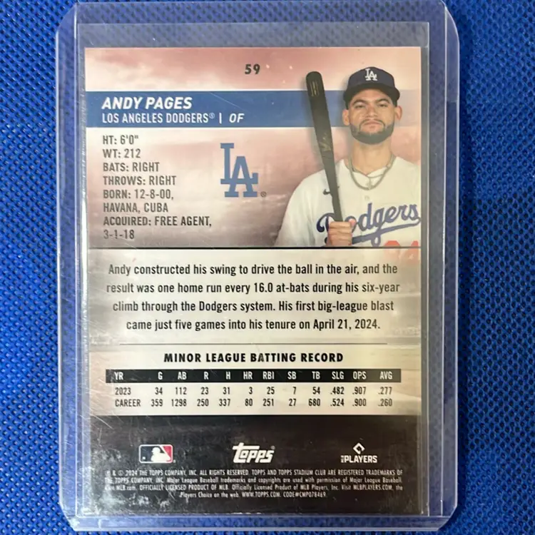 2024 Topps Stadium Club Andy Pages RC 59 Chrome Green Parallel