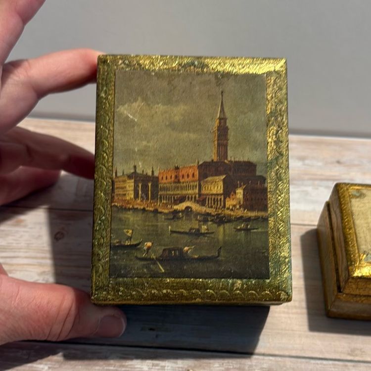 Two Beautiful VTG Made In Italy Wooden Trinket Boxes