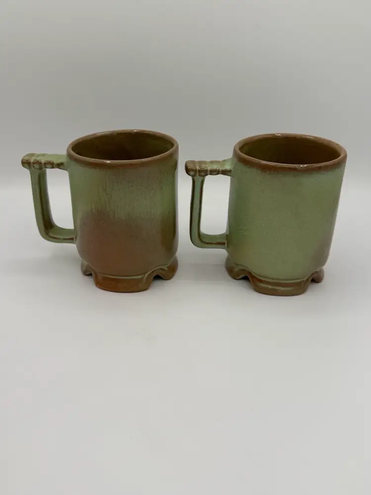 Vintage Frankoma Roadrunner Pottery Mugs - Prairie Green -Set Of Two