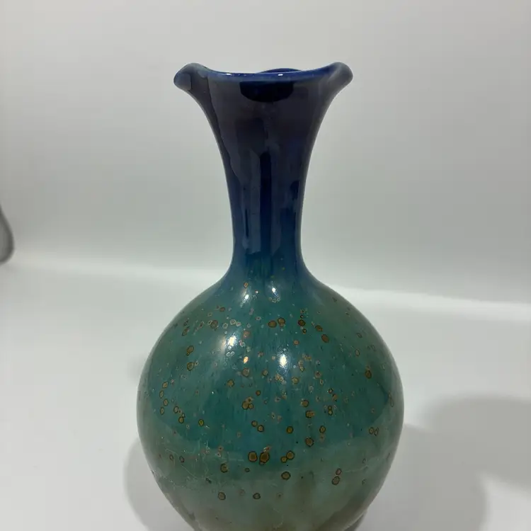Ombre Mottled Blue Green Metallic Speckled Decorative Bud Vases - 6”