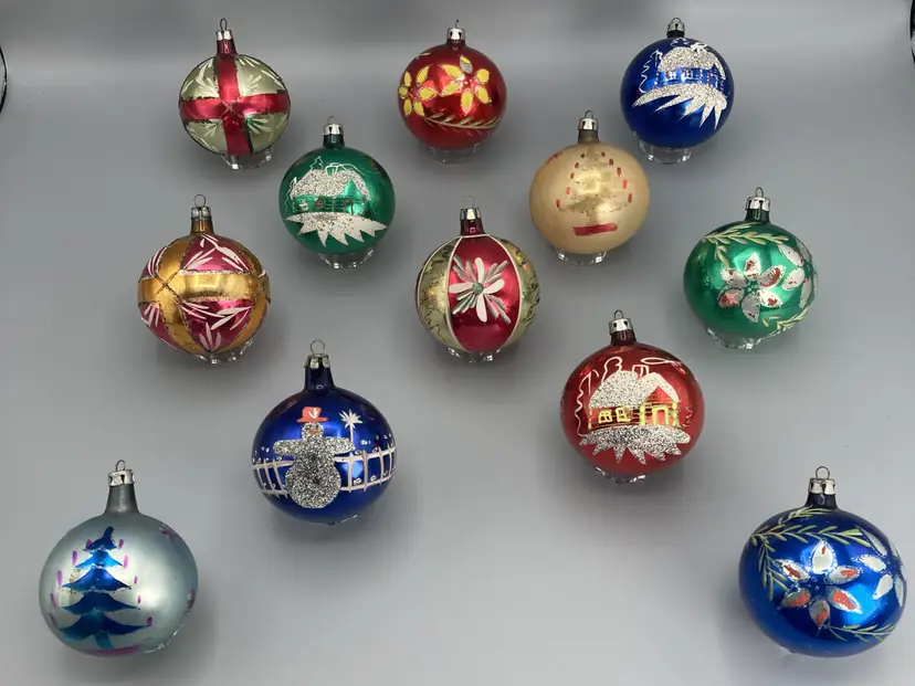VTG Fantasia Mercury Glass Christmas Ornaments - Poland - set of 12