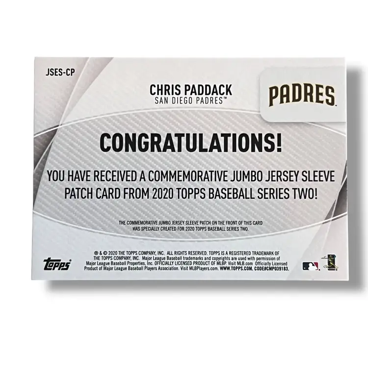 Chris Paddack 2020 Topps Jumbo Special Event Jersey Sleeve Patches Red 01/10
