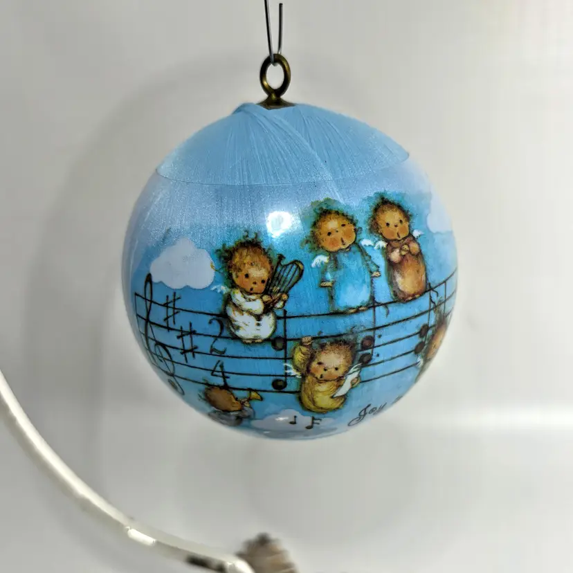Hallmark Blue Satin Christmas Ornament Vintage Mary Hamilton Cherub Angel Music 1982