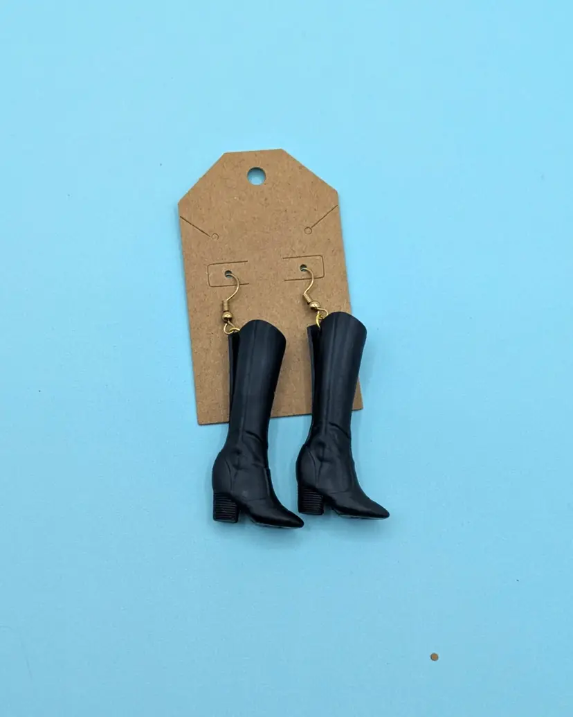 Sophisticated Black Barbie Knee-High Boot Earrings
