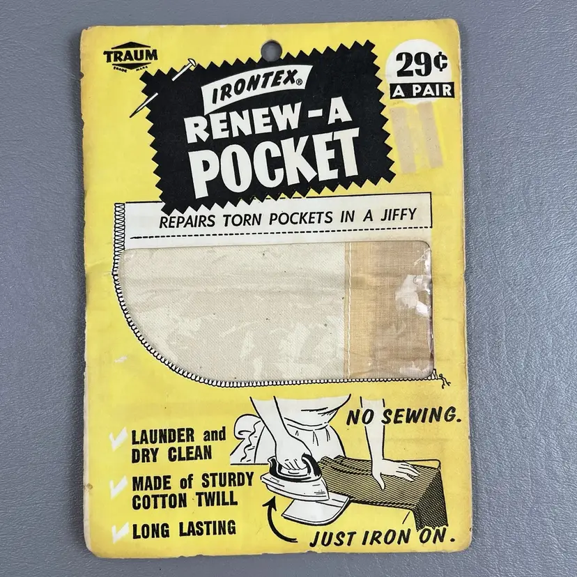 Vintage Irontex Renew A Pocket Iron-Patch Cotton Mid Century Sewing Repair