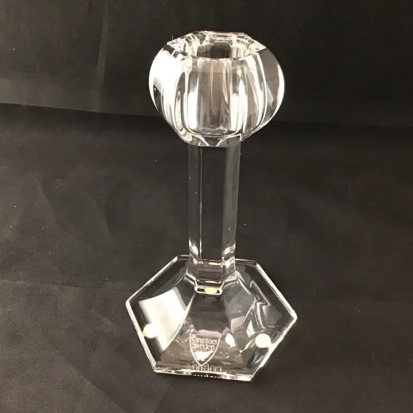 Orrefors 5" Crystal Globe Hexagonal Paneled Single Candlestick (6-94)