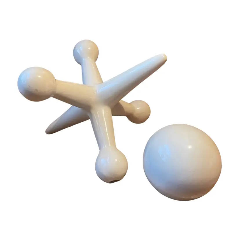 Mid Century White Ceramic Ball and Jack Shelf Sculptures