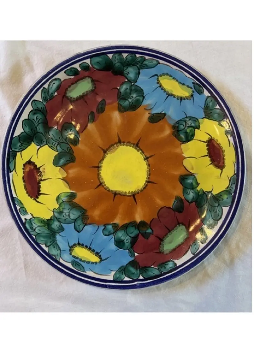 Juan F Guerrero Pottery Plate  10" Mexico Handcrafted Floral