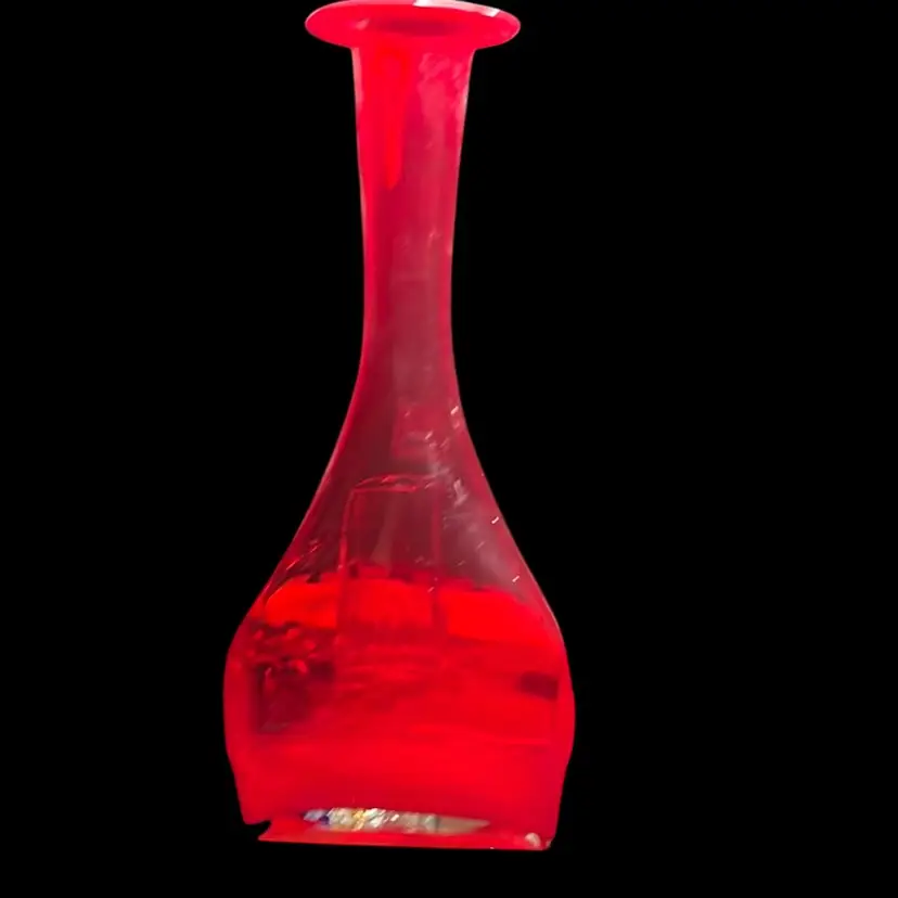13a. Vintage Large Ruby Blood Red Art Glass Bottle Vase Square Bottle 15" Tall
