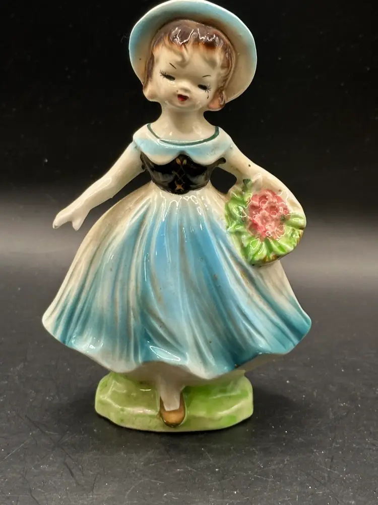 Ries Hand Painted Girl In Blue Dress 6” Tall