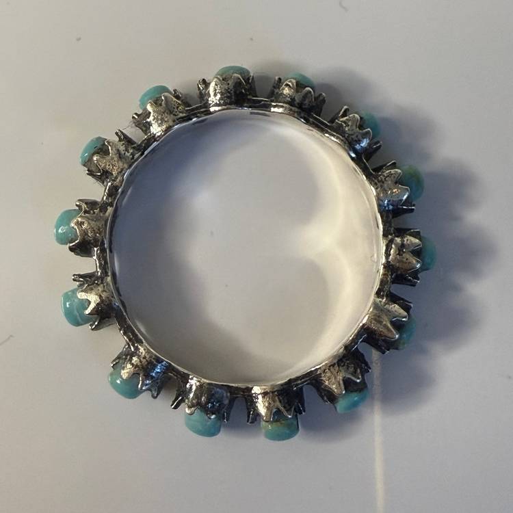 Mexican 925 Sterling Silver Turquoise Eternity Band Size 7