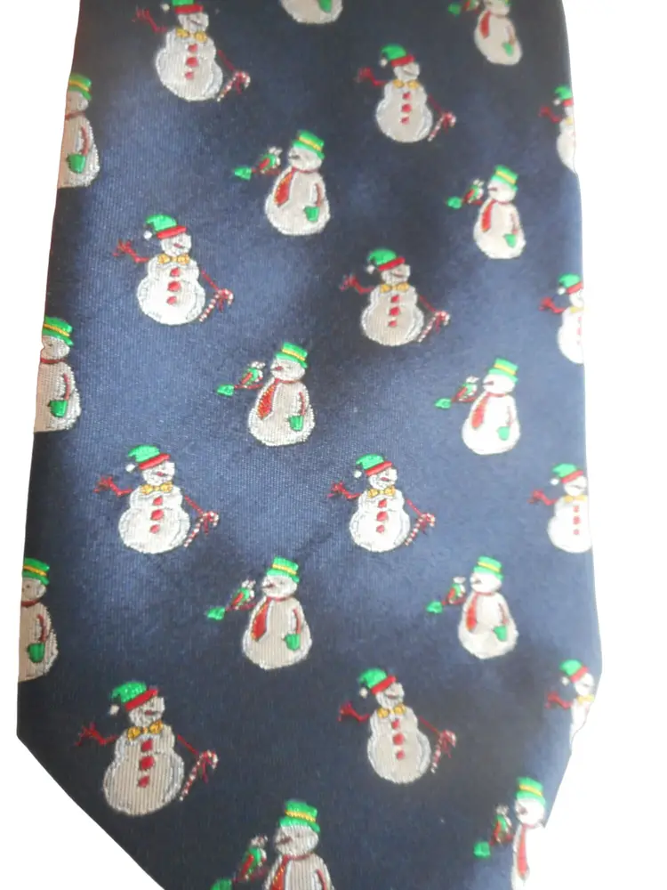 Silk Snowman Tie Blue necktie winter or Holiday
