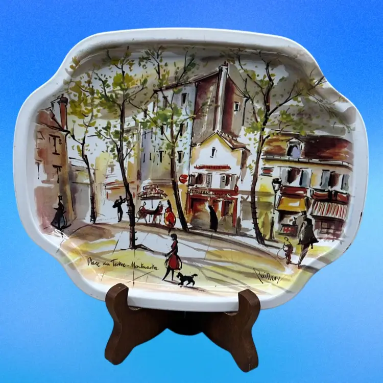 Set Of 3 Vintage Metal Trays Paris France Scenes Made In England 7.5”