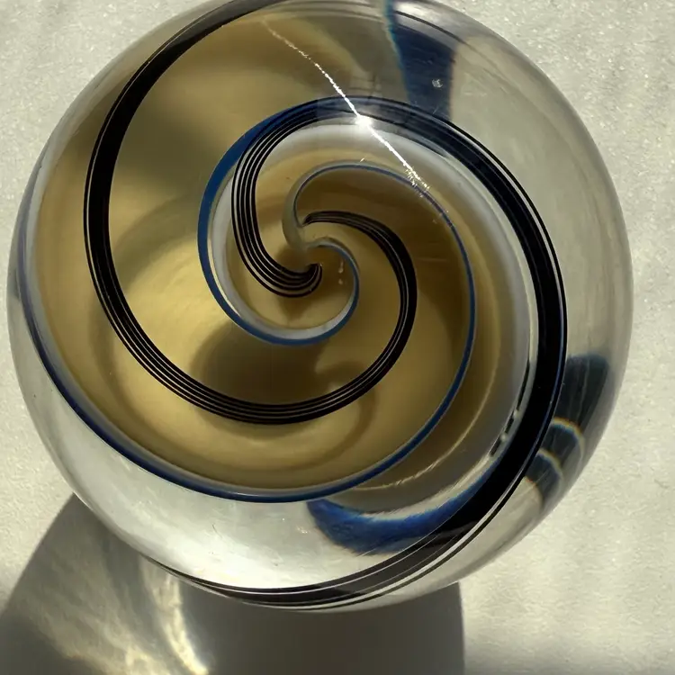 Handmade Tan Ribbon Unsigned Orb Marble With Stand 2”