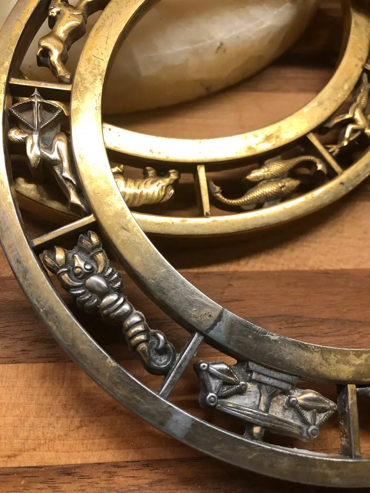 Two Vintage Brass Zodiac Trivets