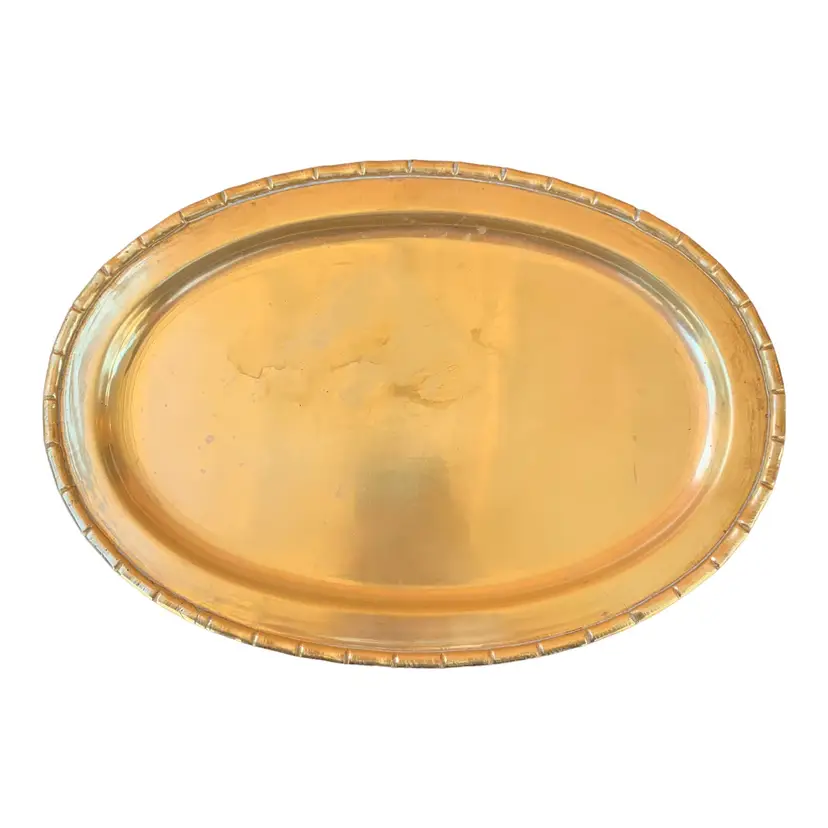 Vintage Brass Bamboo Oval Tray Mid Century Hollywood Regency Chinoiserie 8 X 12”