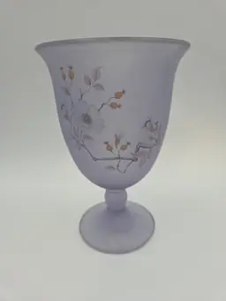 Viking U.S.A Purple Satin Frosted Glass Pedestal Goblet Floral Vase 6.5"H