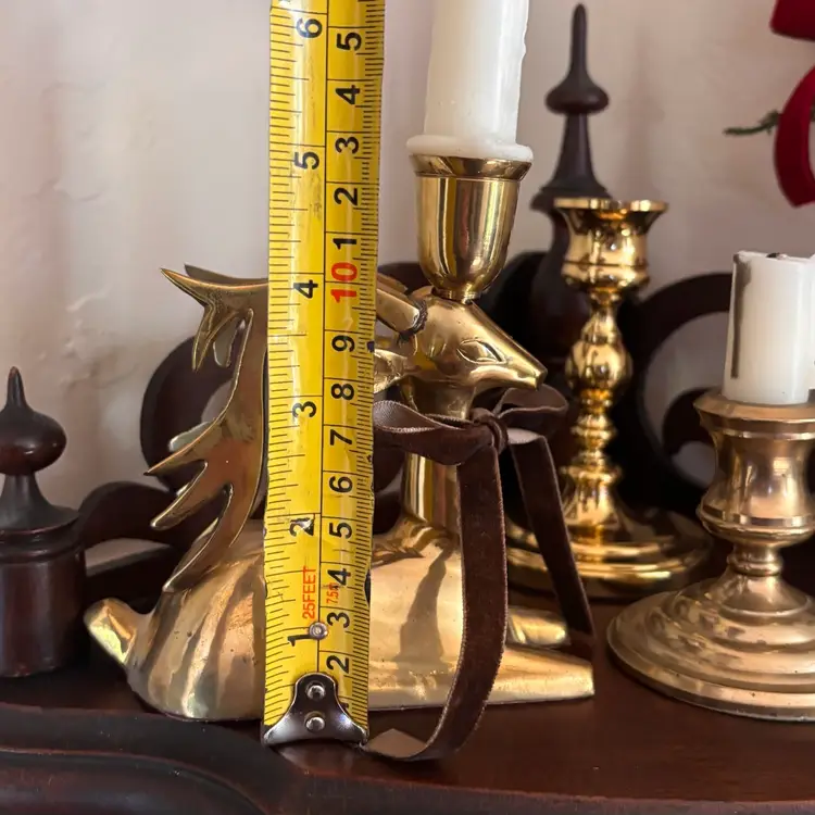 Vintage Solid Brass Reindeer Candle Holder