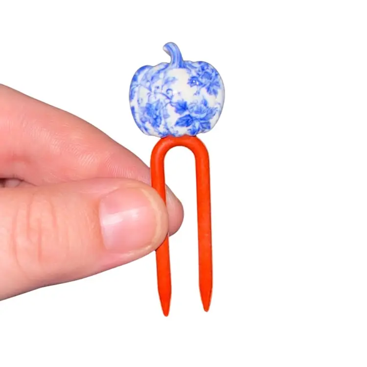 Blue Toile Pumpkin Pin - 6 FOR $5