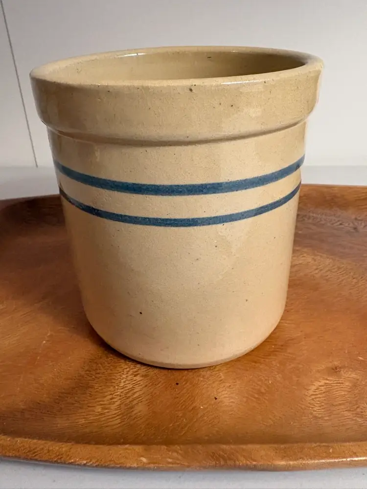 Pottery 5" Crock Dbl Blue Stripe Cottage Core Farmhouse Kitchen