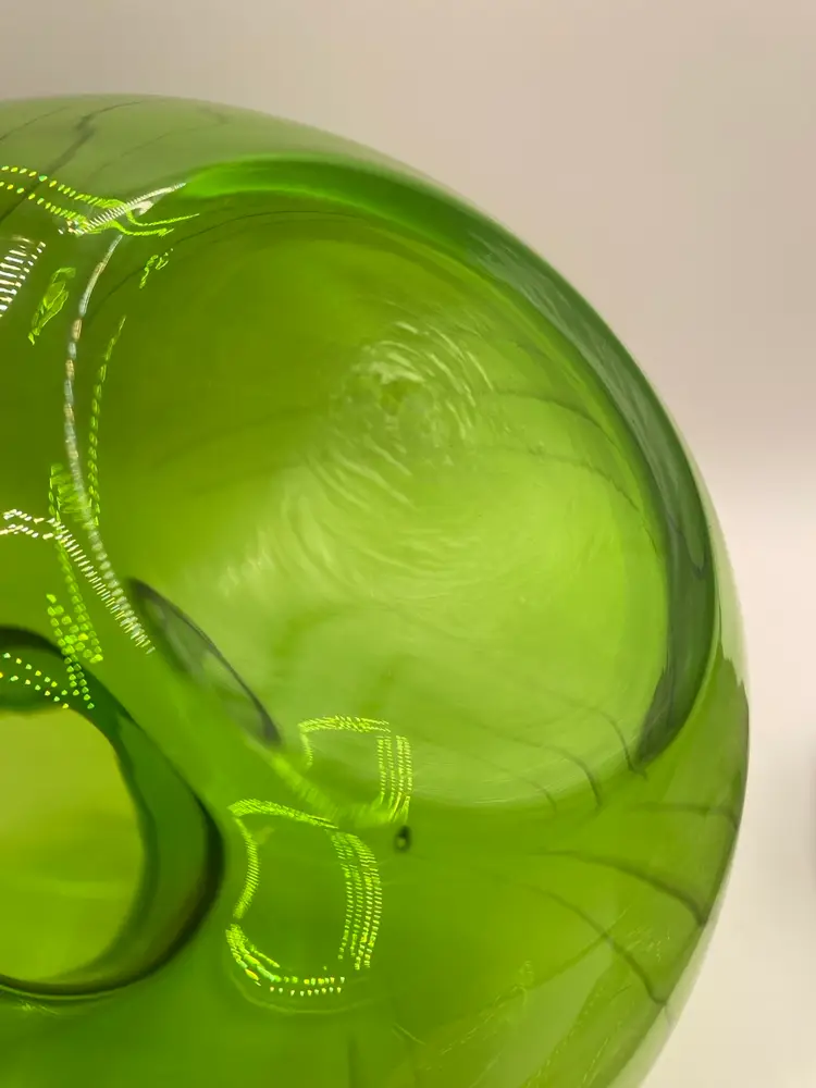 Vintage MCM Etched Green Glass Ball Pitcher