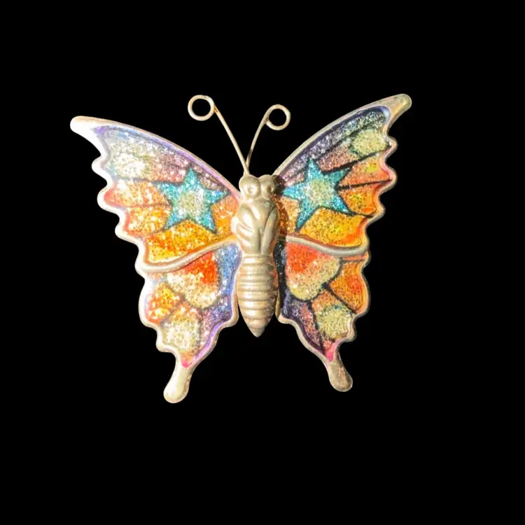 Beautiful Vintage Disco Colored Butterfly Pin Brooch Sparkling
