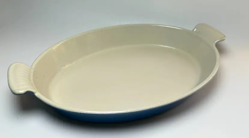 Vintage Le Creuset #32 Marseille Blue Oval Enameled Cast Iron Gratin Baker Cook
