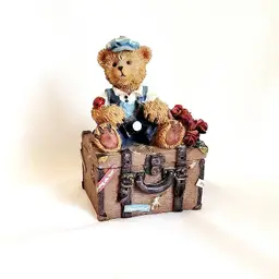 Hand Painted Richesco Trinket Box  Featuring Bear on Trunk