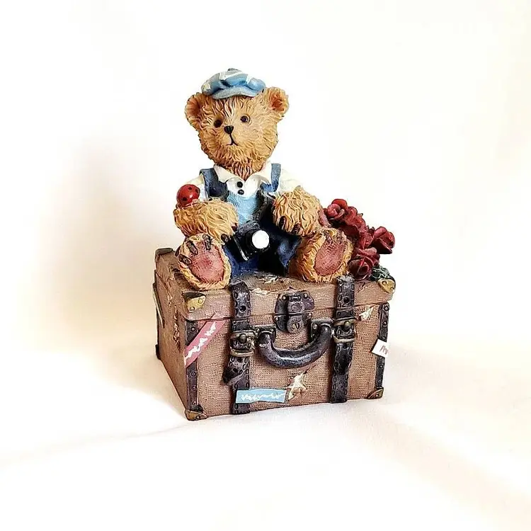 Hand Painted Richesco Trinket Box  Featuring Bear on Trunk