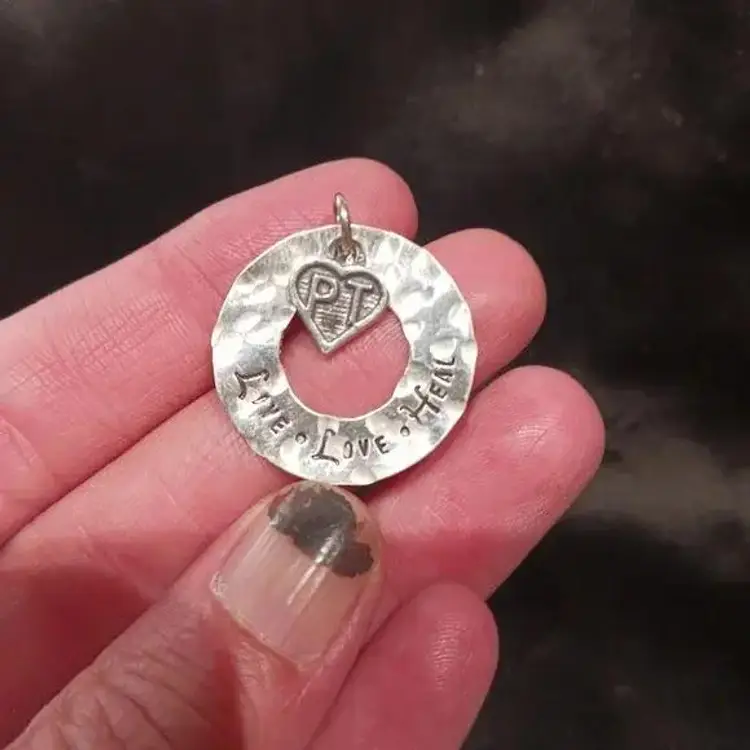 Vtg SJC 925 Sterling Silver "PT Live, Love, Heal" Physical Therapy Pendant.