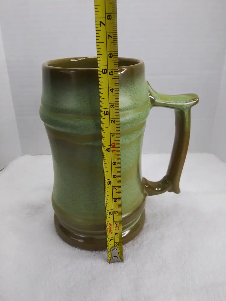 Vintage MCM Frankoma Mug "Lazy Bones Collection" green brown tones 6"