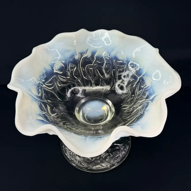 LARGE Fenton Compote Water Lily Pattern French Opalescent