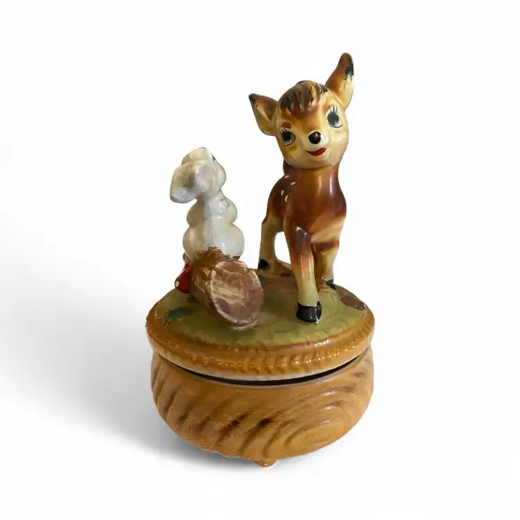 Vintage Deer & Bunny Rotating Music Box