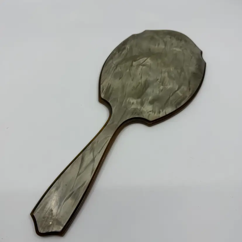Vintage Celluloid Bakelite 1950's Beveled Art Deco Vanity Hand Mirror 14.5”