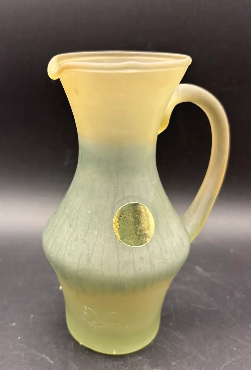 Frosted, Blown Glass Miniature Pitcher, Makers Seal, Al-Ramah Nazareth, Green
