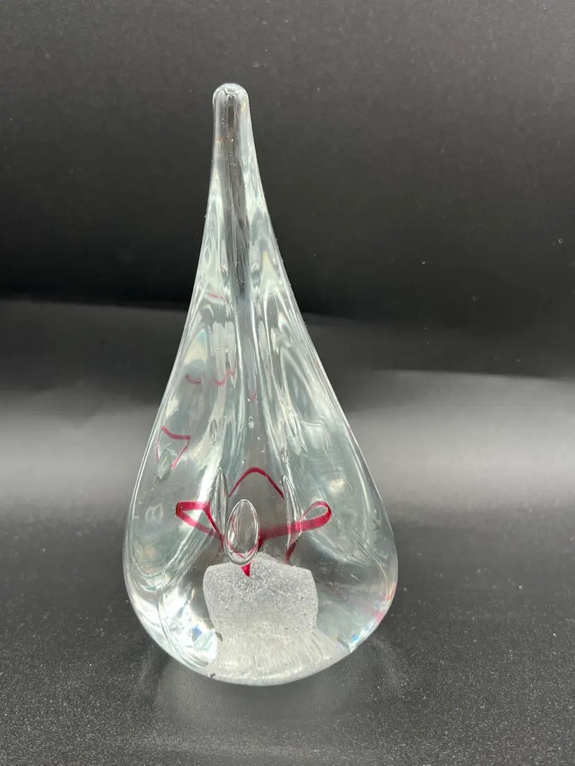 Poland 🇵🇱 Jablonski Teardrop Paperweight With Red Swirl