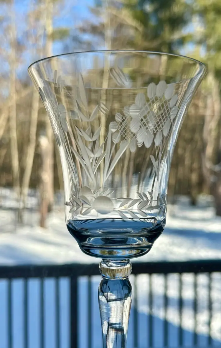 Vintage Etched Wine Glasses- Set Of 3