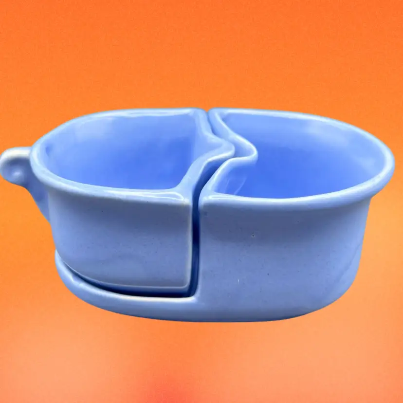 #142A Vintage Camark Pottery Cornflower Blue Nesting Open Sugar and Creamer 1950's USA