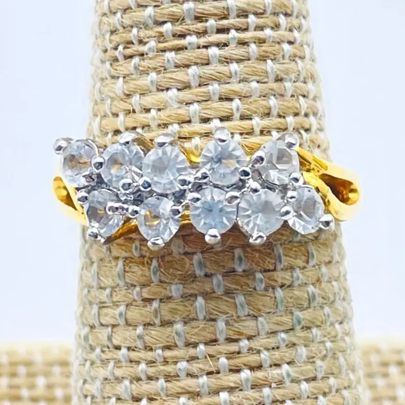 Vintage LADY REMINGTON Gold Tone Clear Rhinestone Cluster Ring 11742