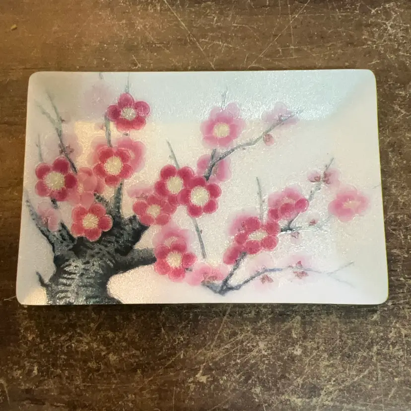 Vtg Japanese Tutanka Shippo Yaki Enamel Cloisonne Decorative Tray Cherry Blossom 4.75” x 6.75”