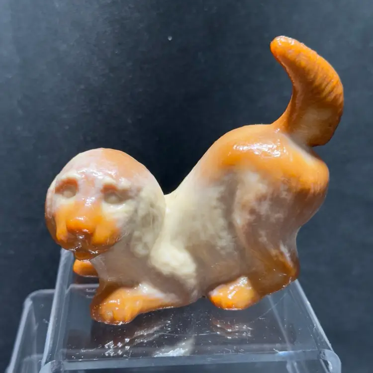 #1611 Chocolate Slag Glass Crouching Playing Puppy Dog  Figurine