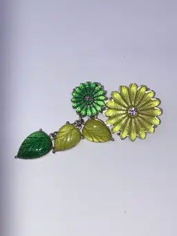 Vintage Floral Brooch With Dangling Leaf 3”x1”