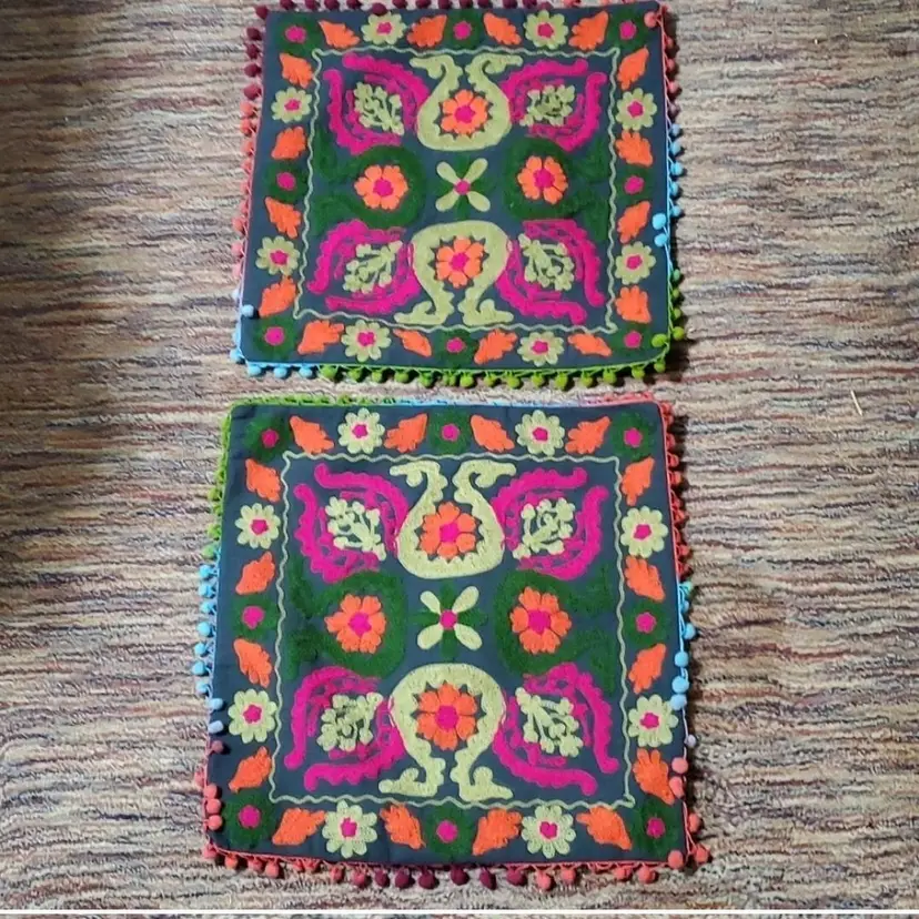 Boho Embroidered Accent Pillowcases Set of 2-16 inches
