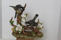 Andrea by Sadek Black-Capped Chickadee Figurine Porcelain Birds With Wood stand