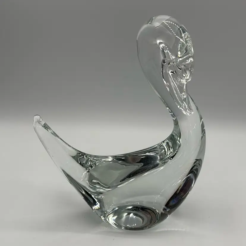 Clear Art Glass Swan Signed Gino B Light Scratching