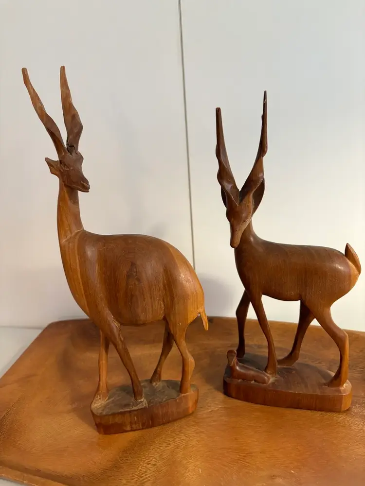 PAIR OF VINTAGE WOOD HAND CARVED IN KENYA GAZELLES