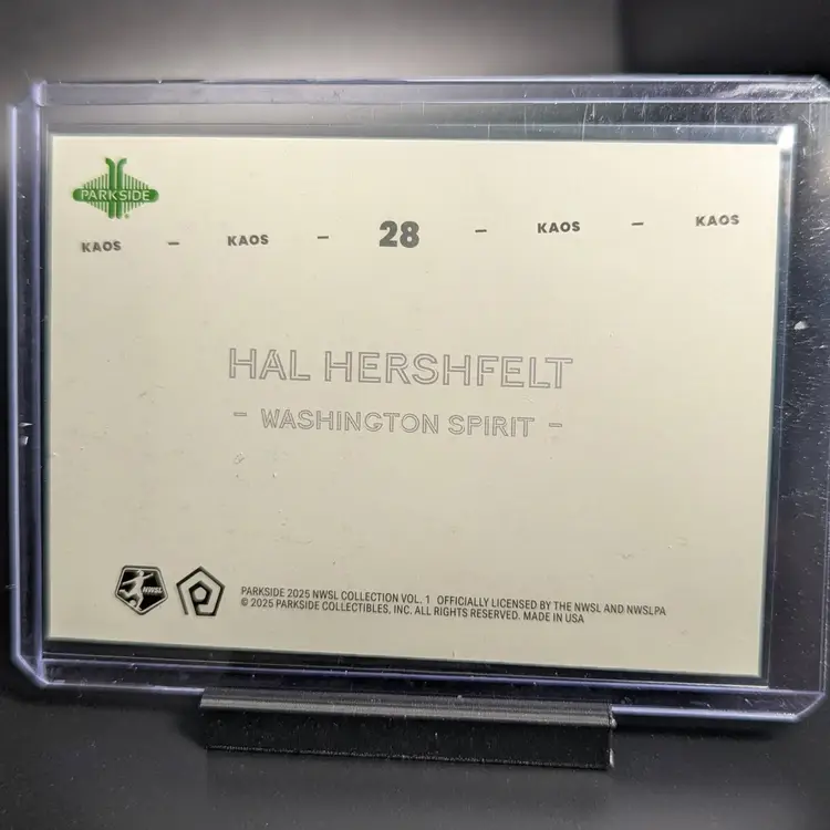 2025 Parkside NWSL Vol 1 Kaos #28 Hal Hershfelt Washington Spirit