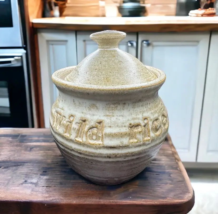 Minnesota Wild Rice Stoneware Pottery Crock Studio Art Stamped Handthrown